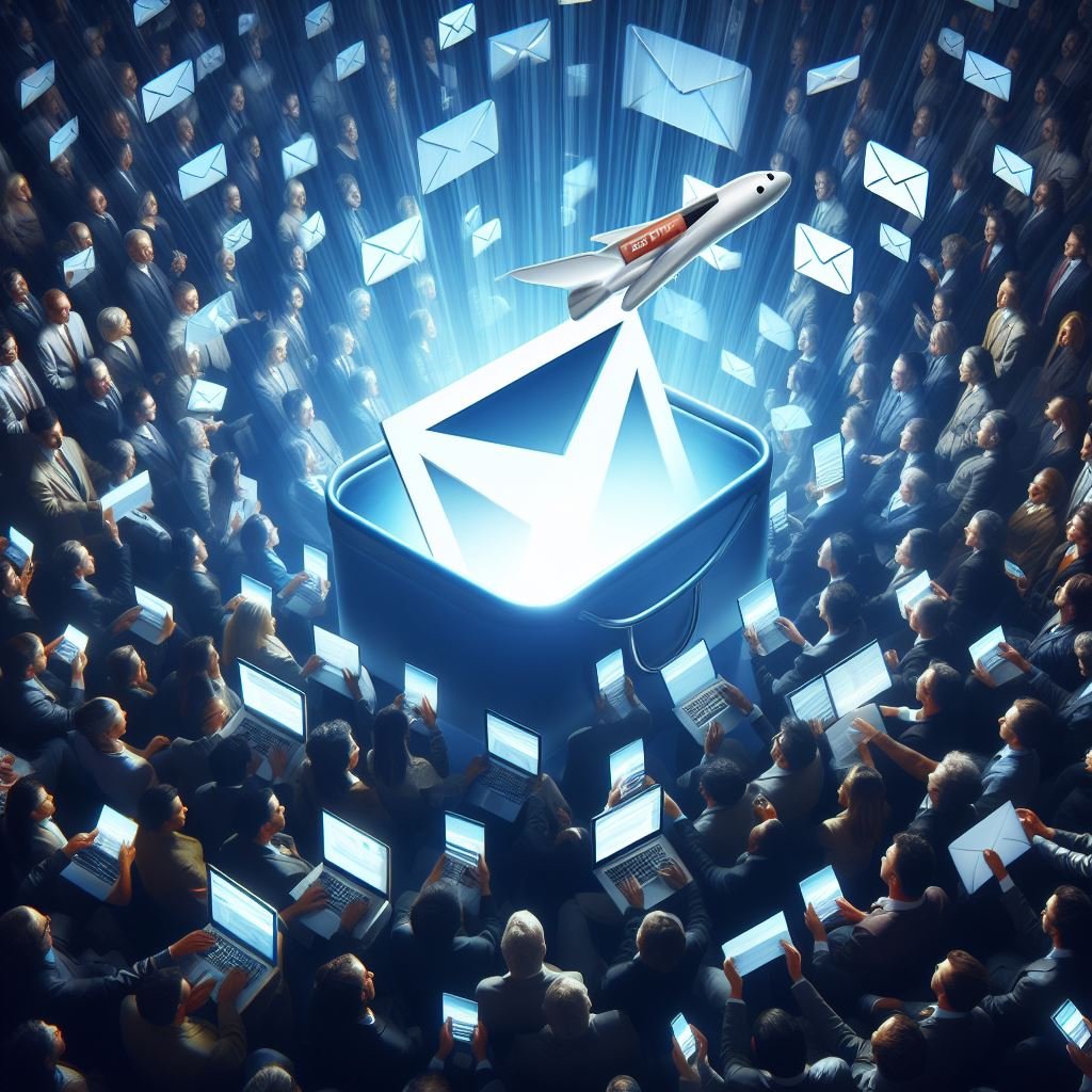 Estrategias para asuntos de email. Correo electrónico con asunto atractivo destacándose en una bandeja de entrada saturada