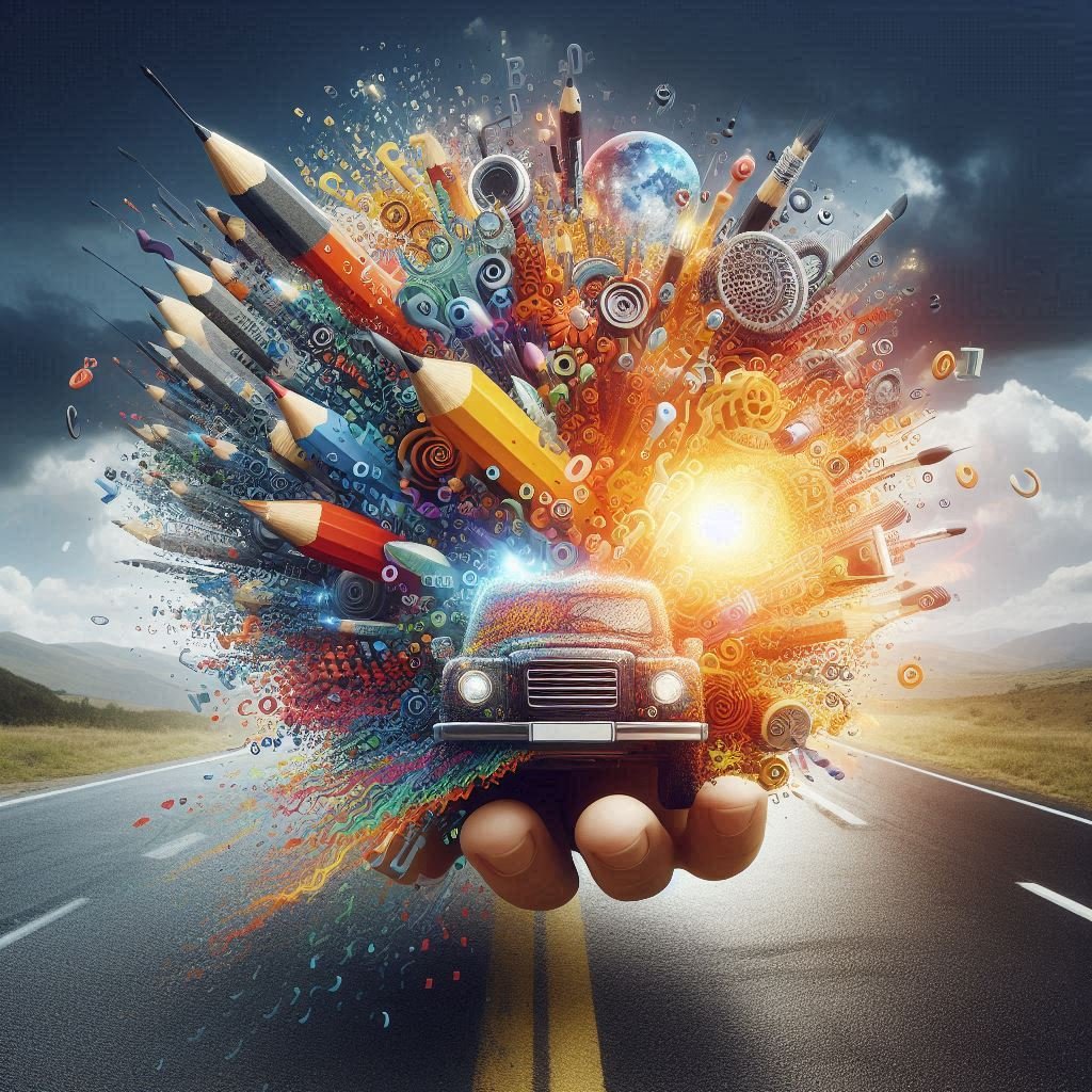 Una fusión visual de texto e imagen que representa la innovación y creatividad en el copywriting.